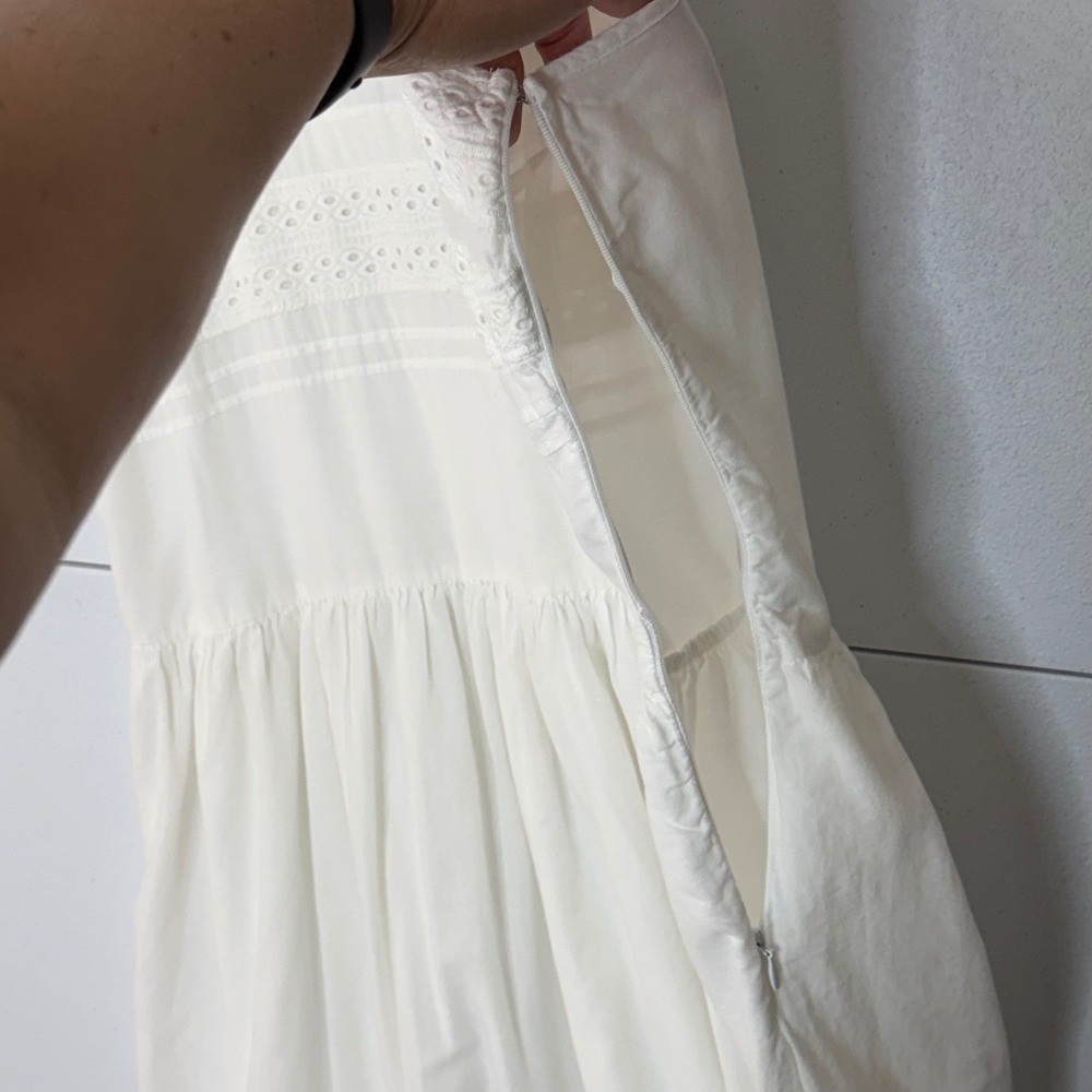 Old Navy Fit Flare Dress XL Tall White 100% Cotton Eyelet Smocked Back Lined - Picture 14 of 16